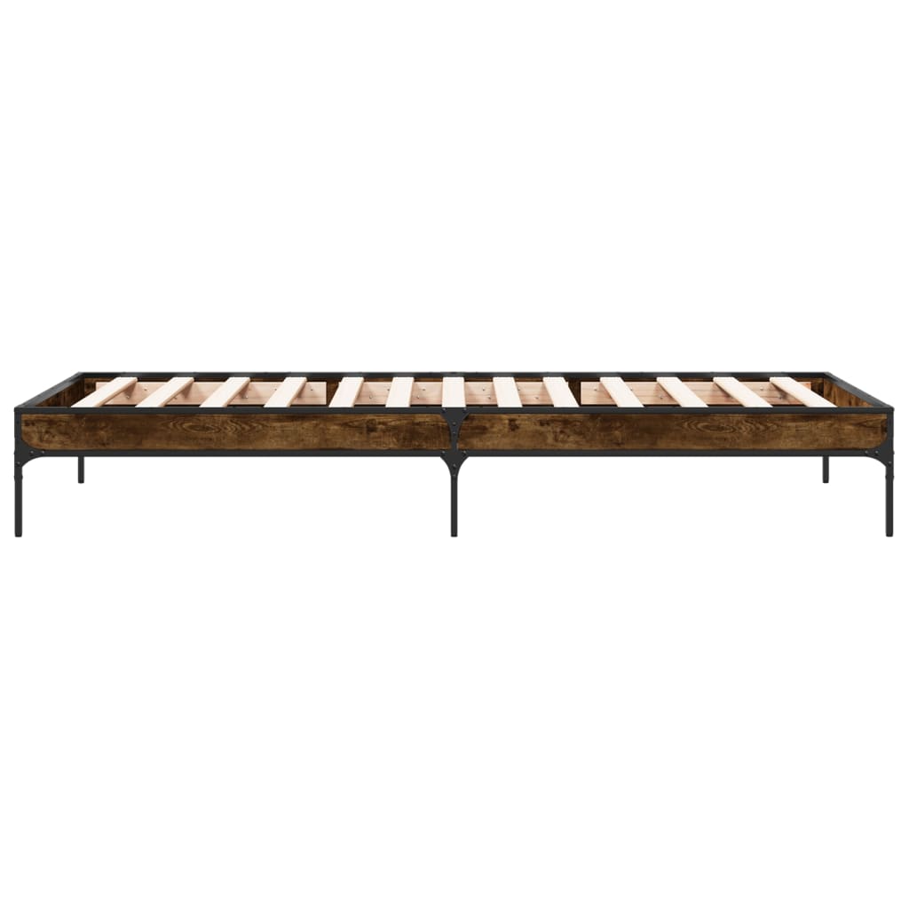 sengeramme 90x190 cm konstrueret træ og metal røget eg