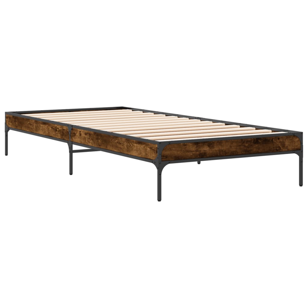 sengeramme 90x190 cm konstrueret træ og metal røget eg