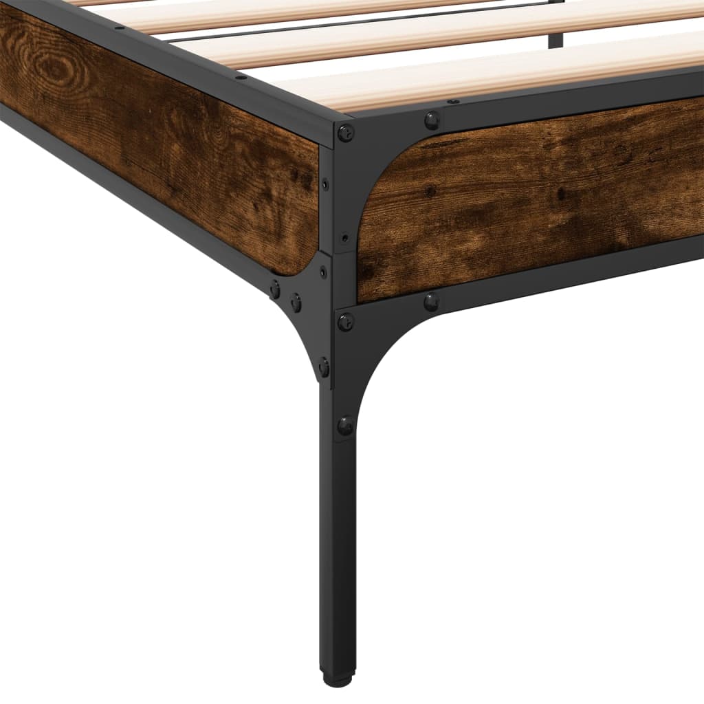 sengeramme 90x190 cm konstrueret træ og metal røget eg