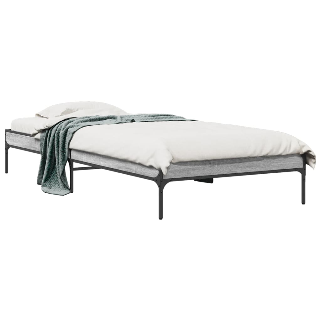 sengeramme 90x190 cm konstrueret træ og metal grå sonoma-eg