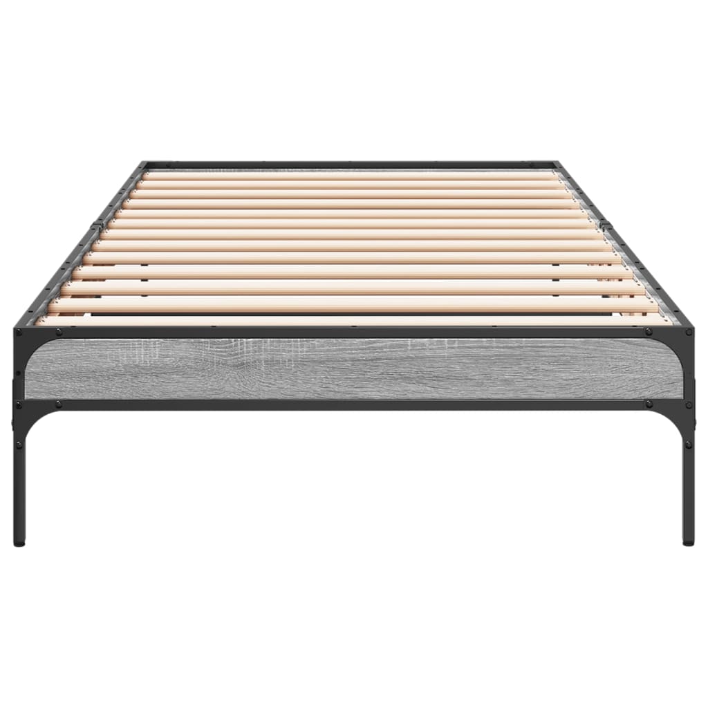sengeramme 90x190 cm konstrueret træ og metal grå sonoma-eg