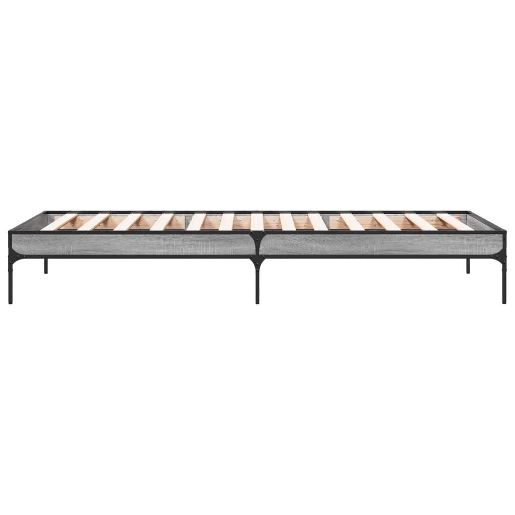 sengeramme 90x190 cm konstrueret træ og metal grå sonoma-eg