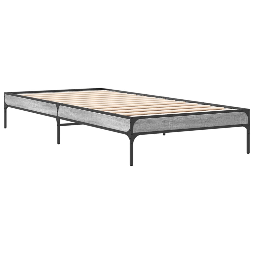 sengeramme 90x190 cm konstrueret træ og metal grå sonoma-eg
