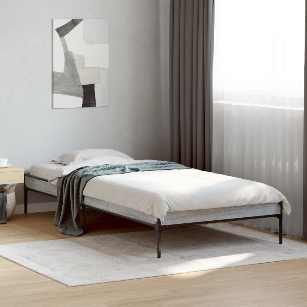 sengeramme 90x190 cm konstrueret træ og metal grå sonoma-eg