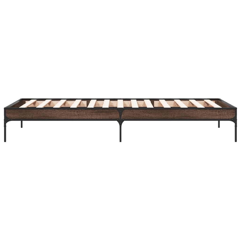 sengeramme 90x190 cm konstrueret træ og metal brun egetræsfarve