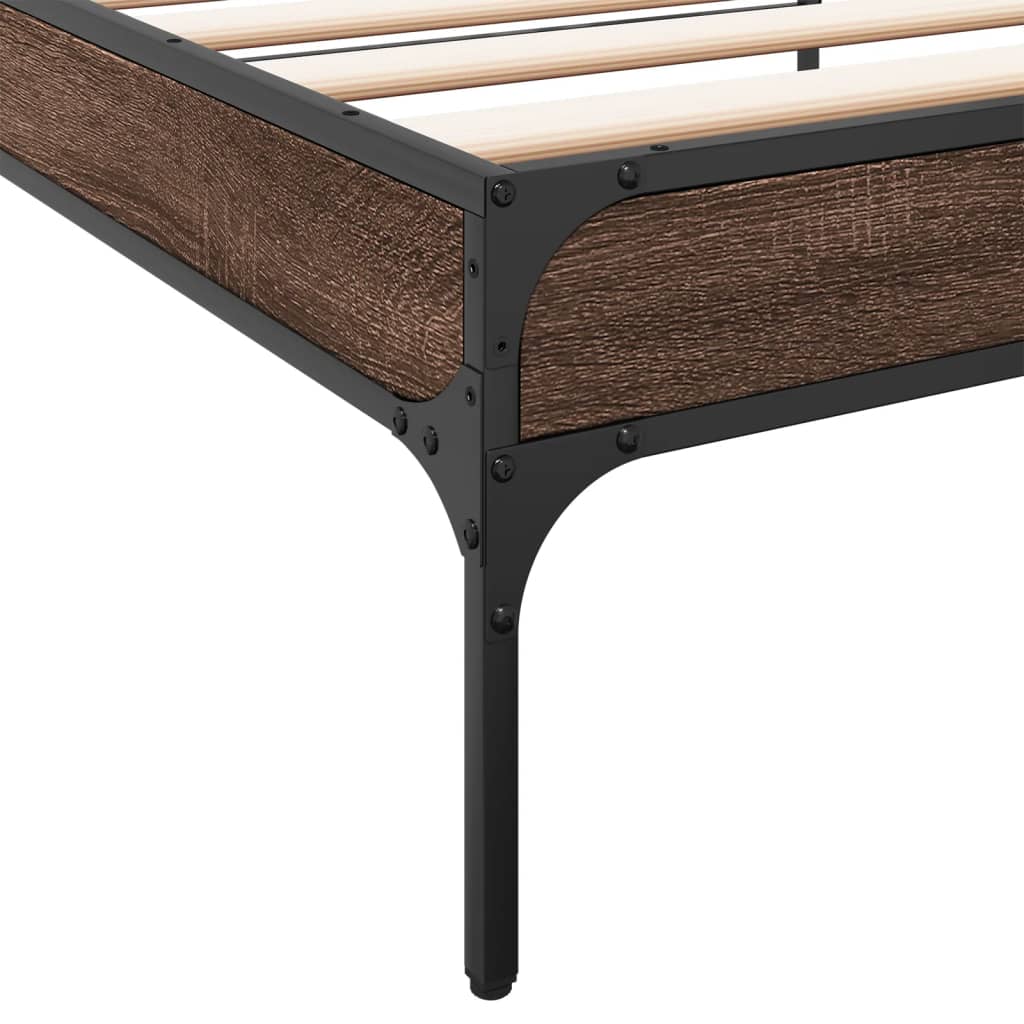 sengeramme 90x190 cm konstrueret træ og metal brun egetræsfarve
