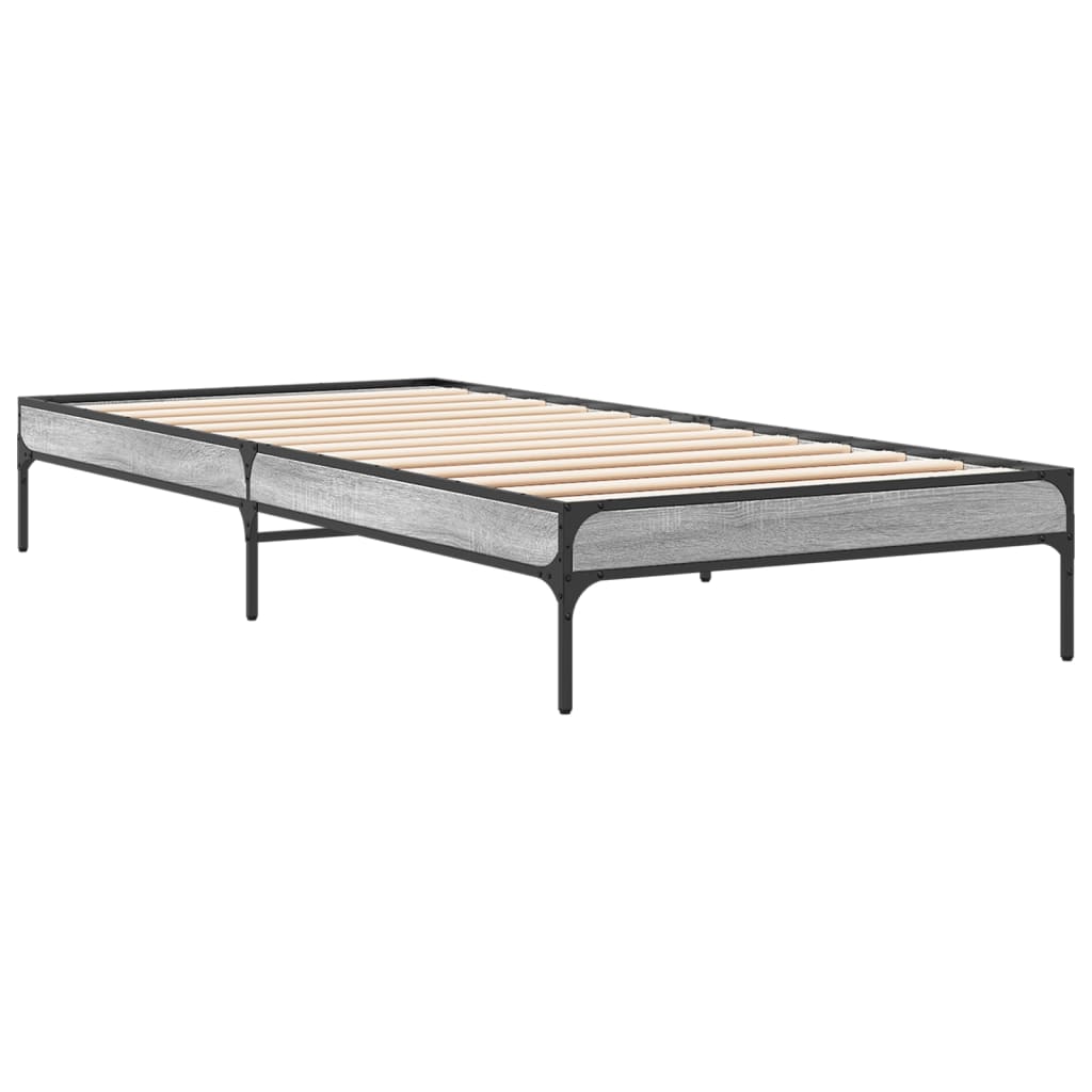 sengeramme 75x190 cm konstrueret træ og metal grå sonoma-eg