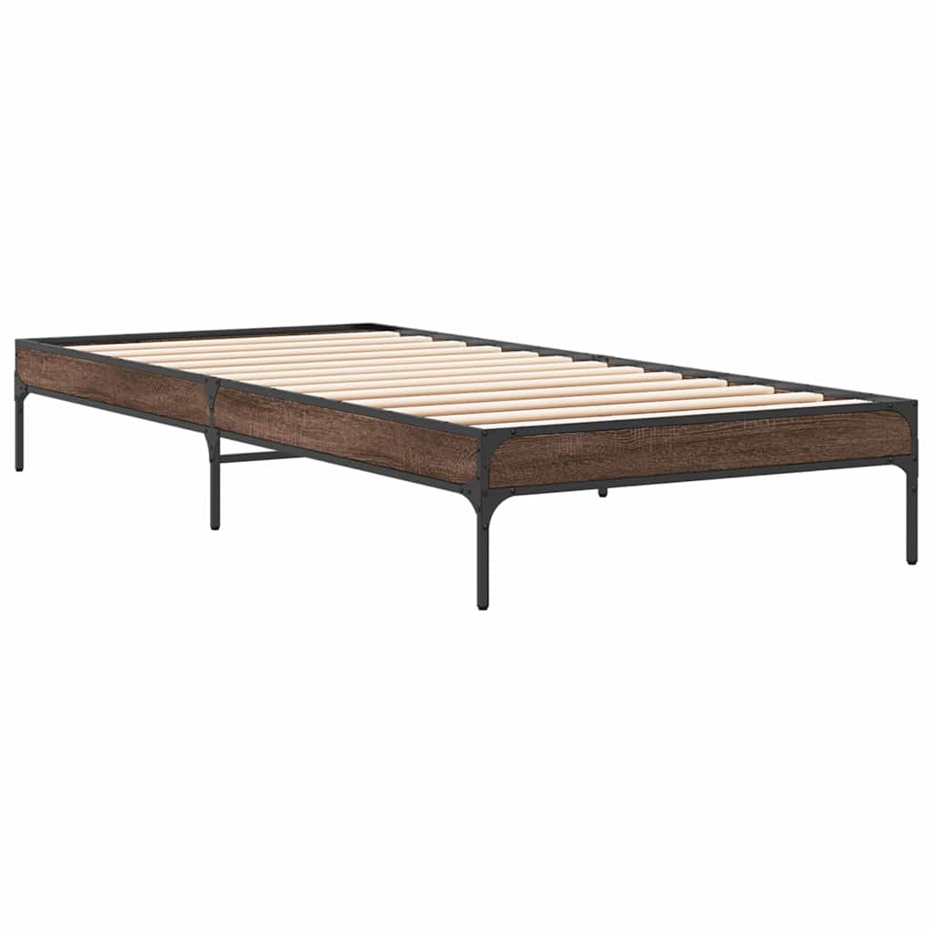sengeramme 75x190 cm konstrueret træ og metal brun egetræsfarve