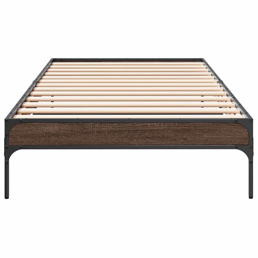 sengeramme 75x190 cm konstrueret træ og metal brun egetræsfarve