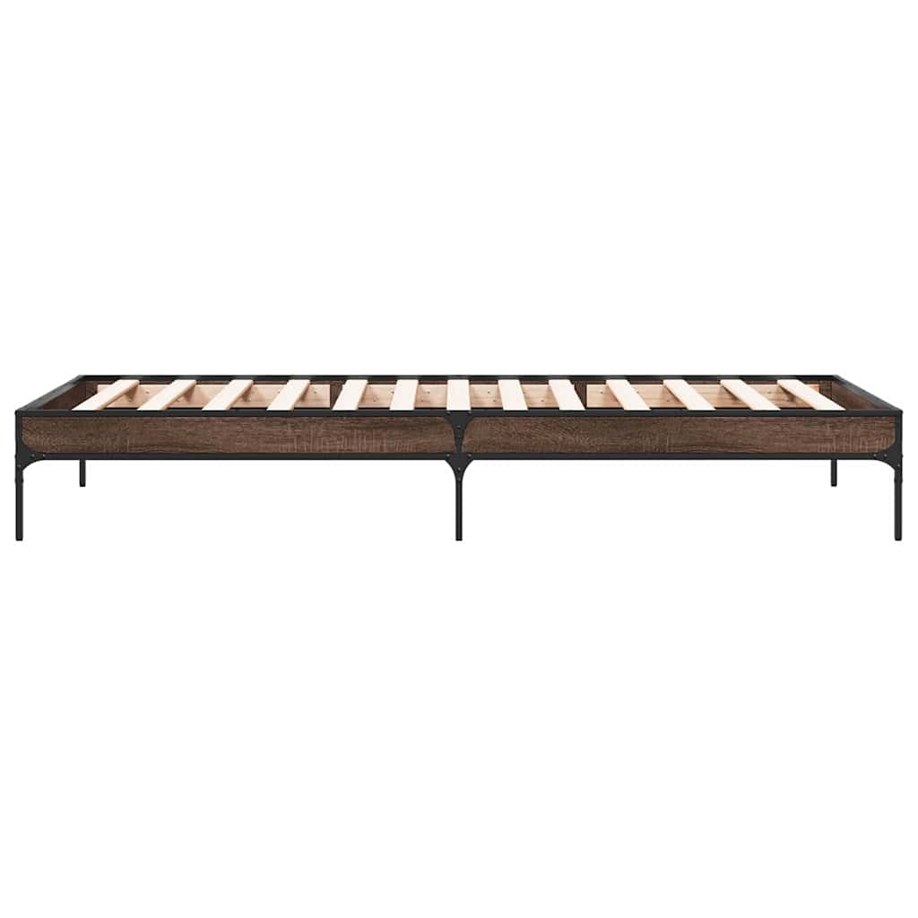 sengeramme 75x190 cm konstrueret træ og metal brun egetræsfarve
