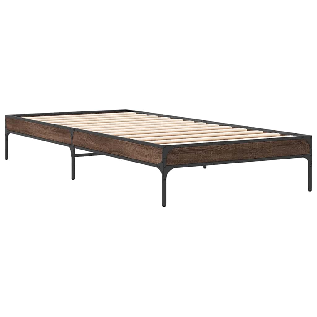 sengeramme 75x190 cm konstrueret træ og metal brun egetræsfarve