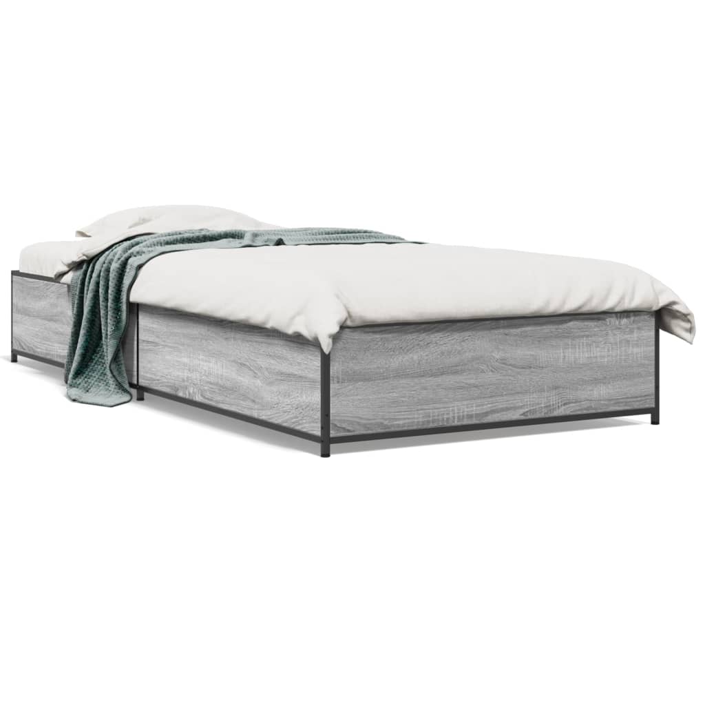 sengeramme 100x200 cm konstrueret træ og metal grå sonoma-eg