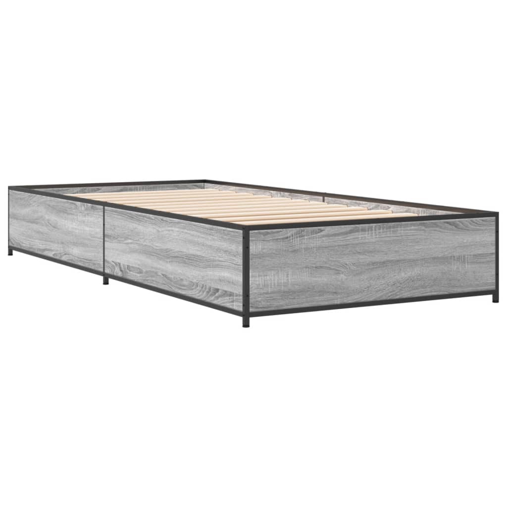 sengeramme 100x200 cm konstrueret træ og metal grå sonoma-eg