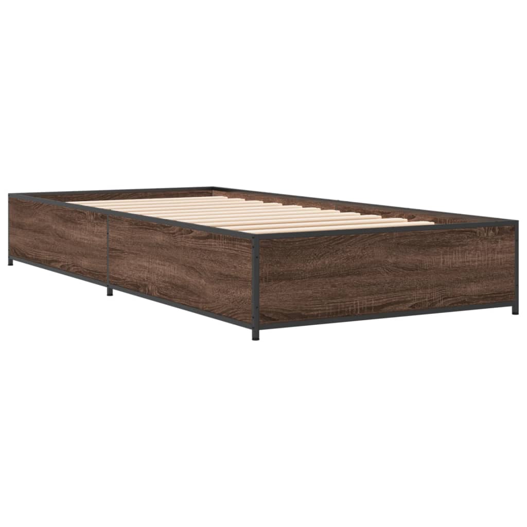 sengeramme 100x200 cm konstrueret træ og metal brunt egetræ