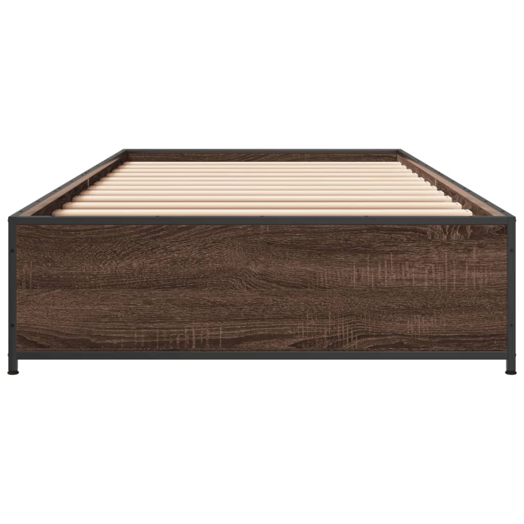 sengeramme 100x200 cm konstrueret træ og metal brunt egetræ
