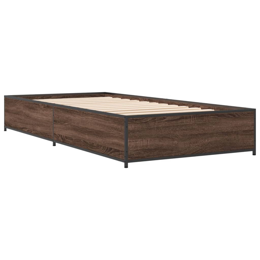 sengeramme 100x200 cm konstrueret træ og metal brunt egetræ