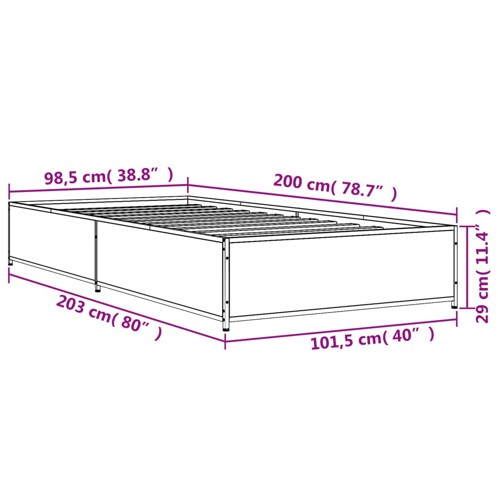 sengeramme 100x200 cm konstrueret træ og metal brunt egetræ