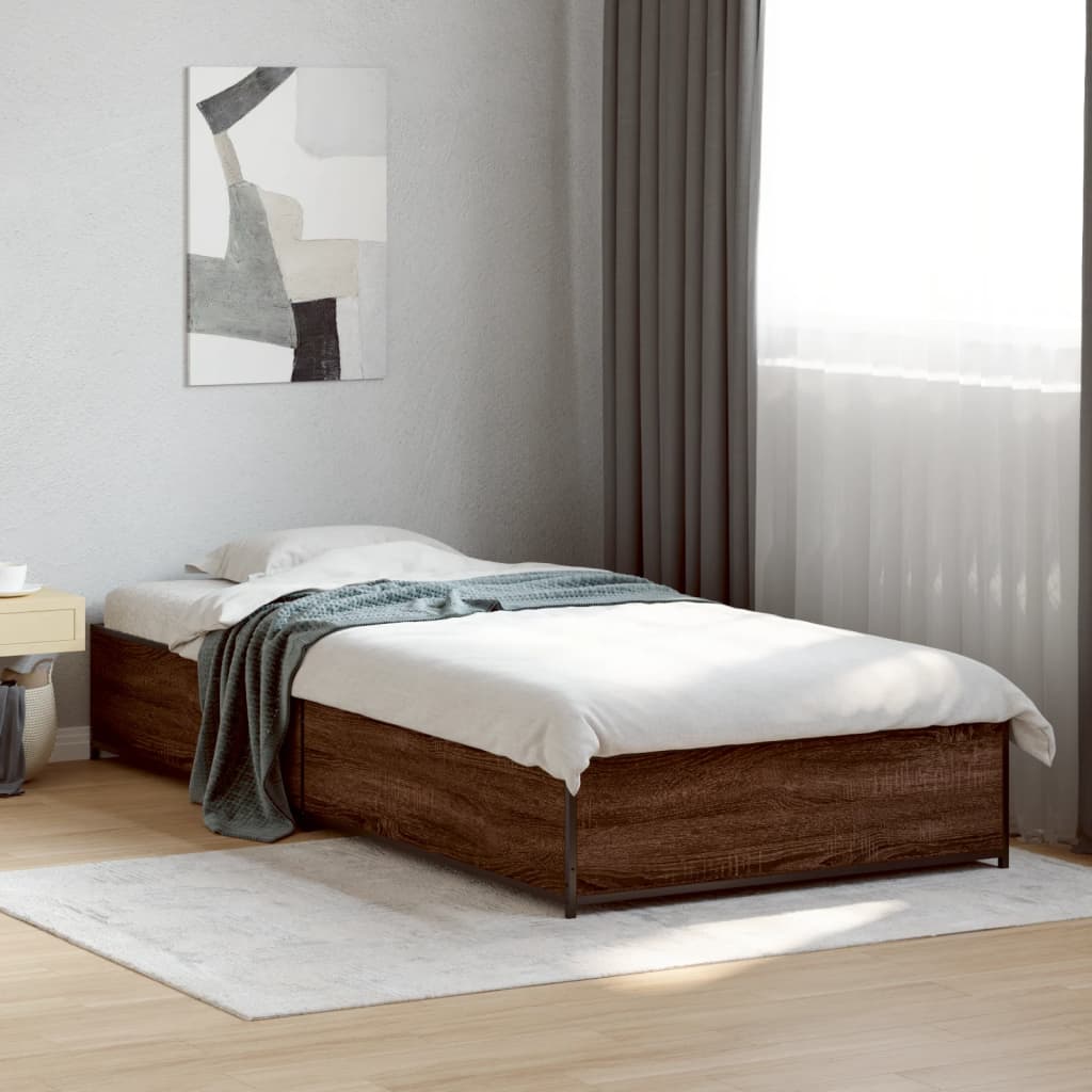 sengeramme 100x200 cm konstrueret træ og metal brunt egetræ
