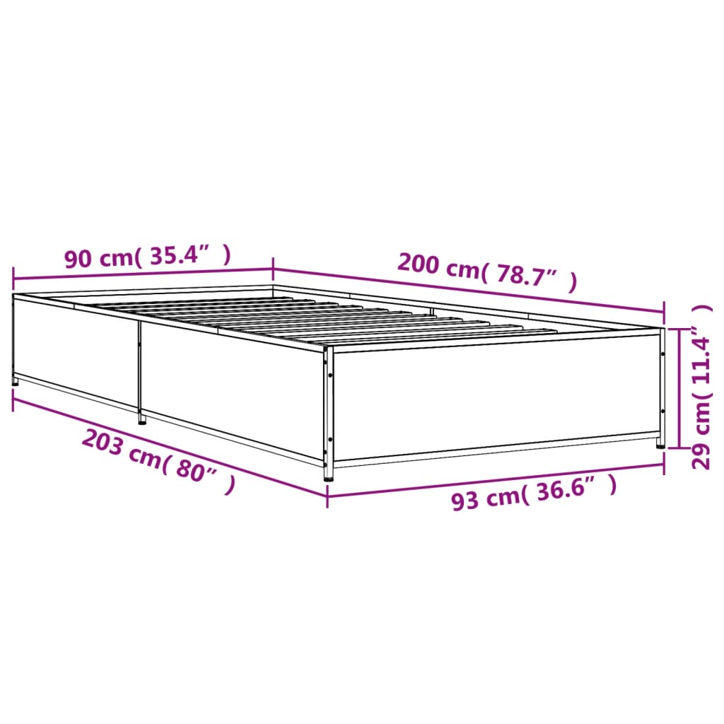 sengeramme 90x200 cm konstrueret træ og metal sort