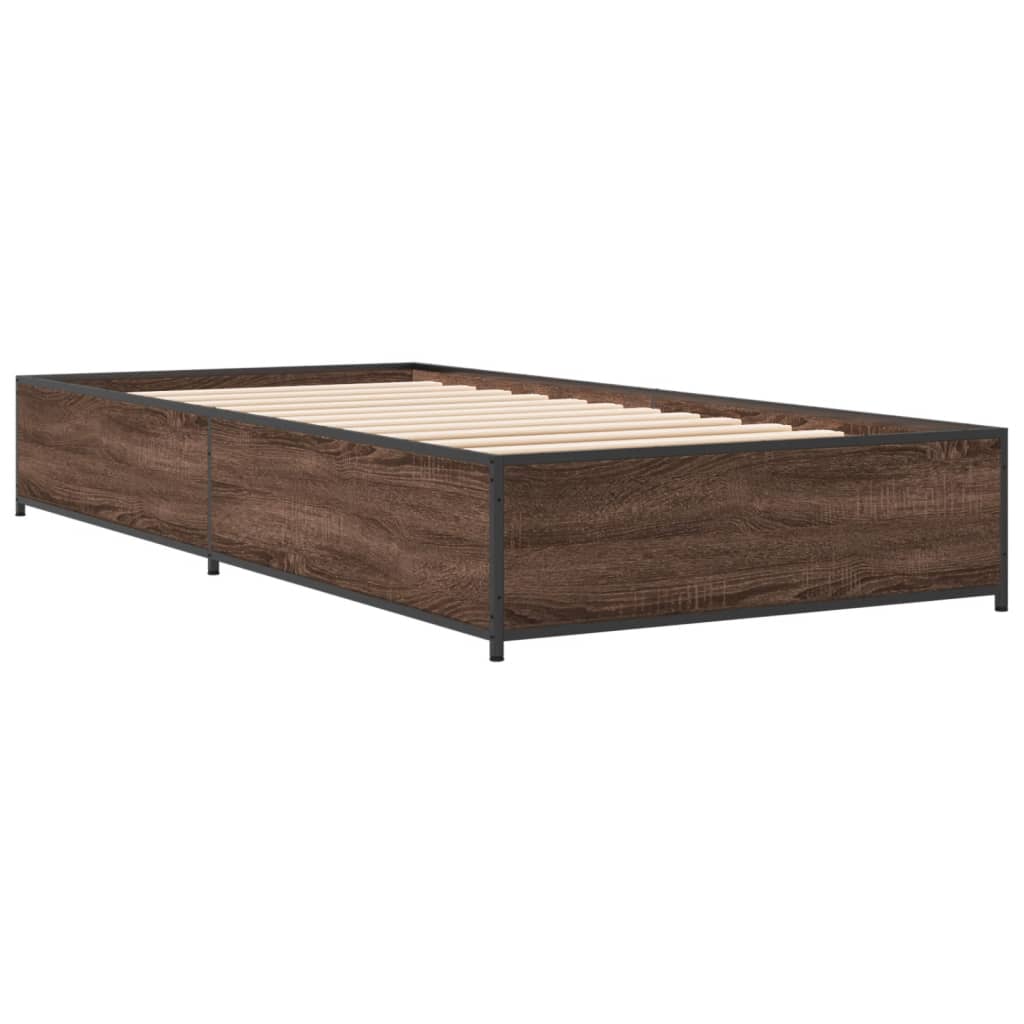 sengeramme 90x190 cm konstrueret træ og metal brun egetræsfarve