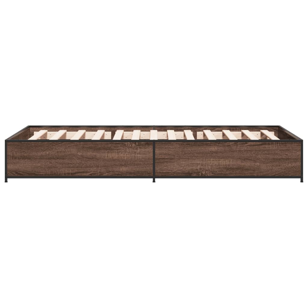 sengeramme 90x190 cm konstrueret træ og metal brun egetræsfarve