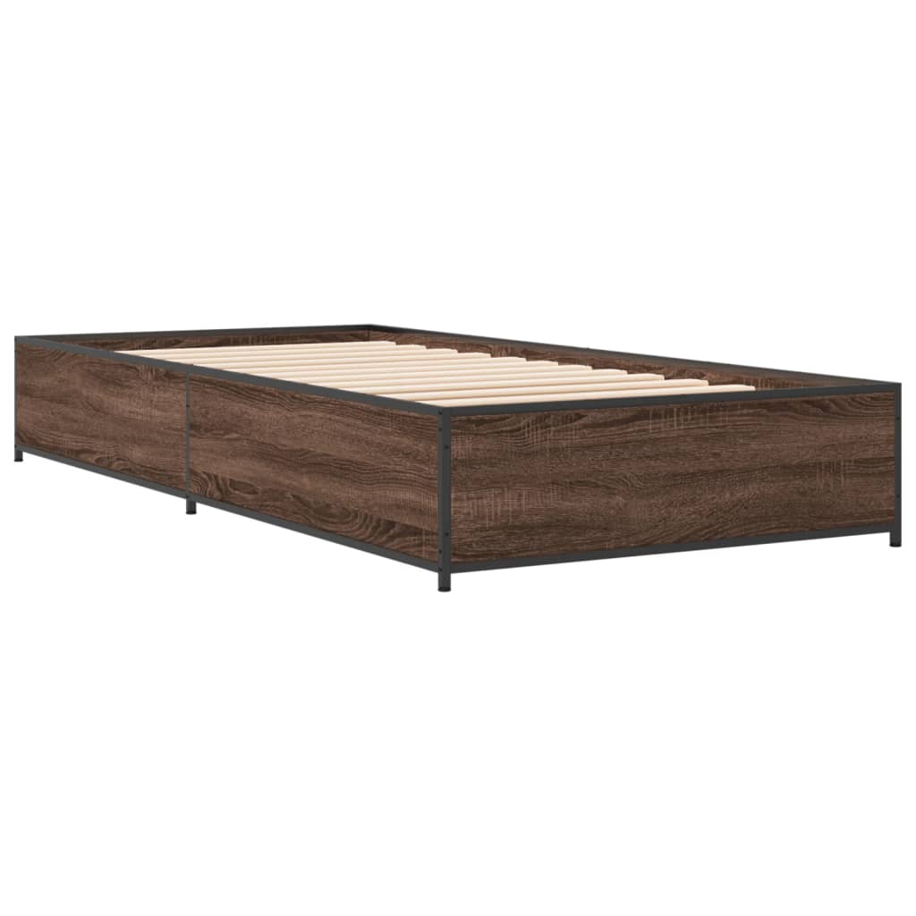 sengeramme 90x190 cm konstrueret træ og metal brun egetræsfarve