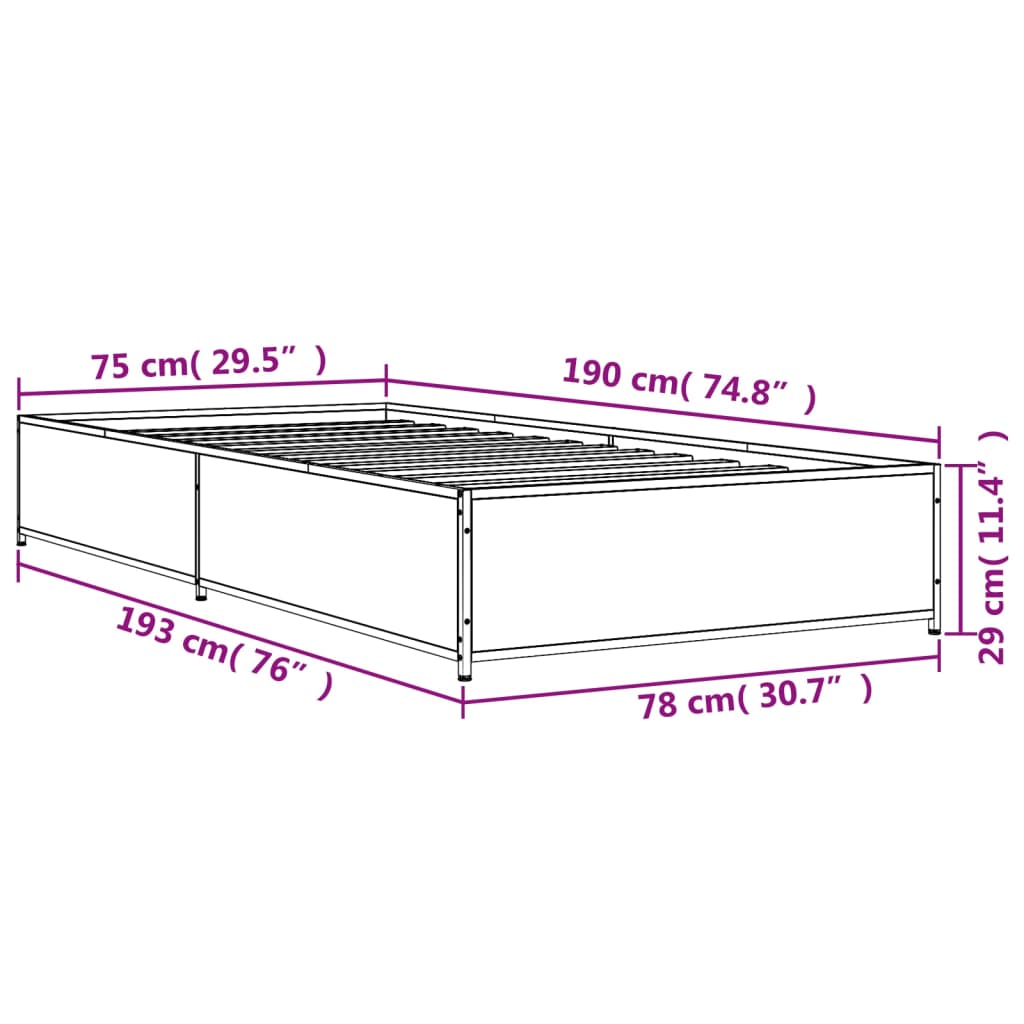 sengeramme 75x190 cm konstrueret træ og metal sort