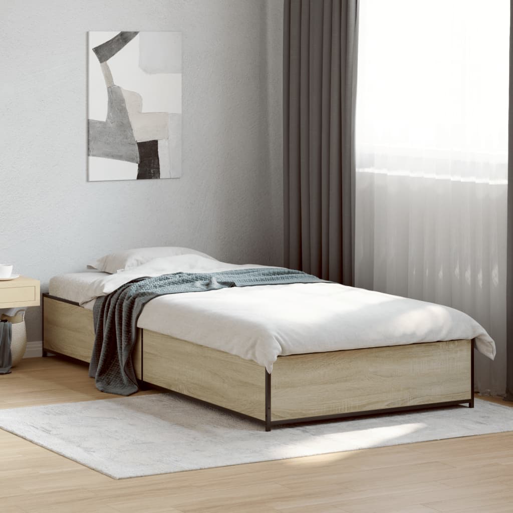 sengeramme 75x190 cm konstrueret træ og metal sonoma-eg