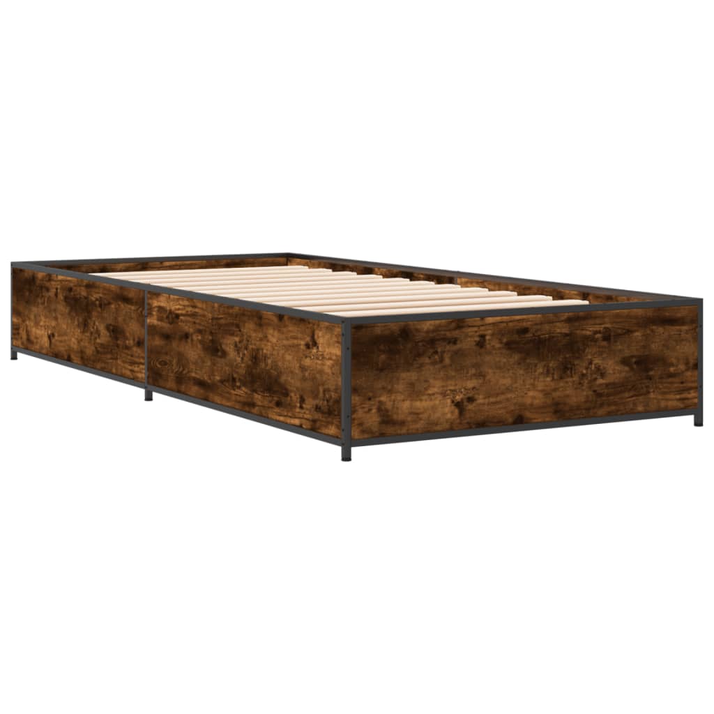 sengeramme 75x190 cm konstrueret træ og metal røget eg