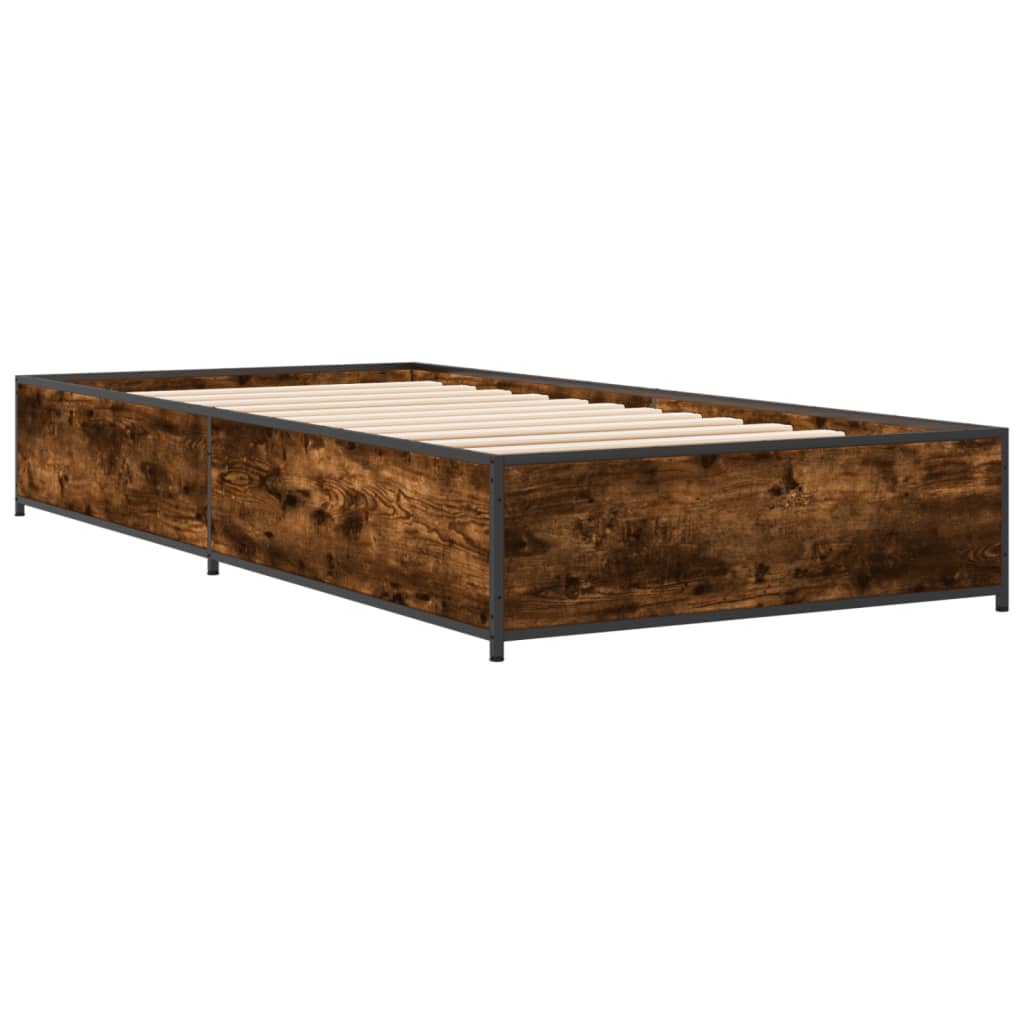 sengeramme 75x190 cm konstrueret træ og metal røget eg