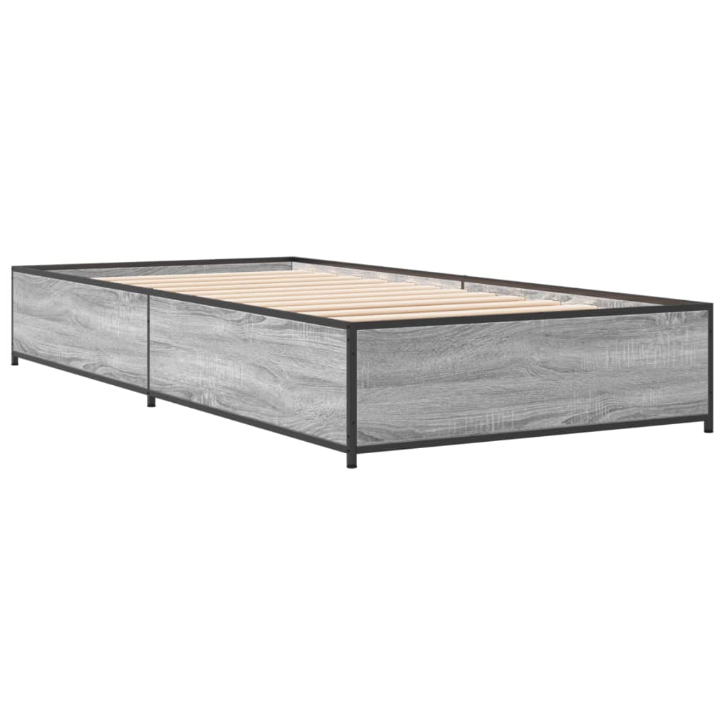 sengeramme 75x190 cm konstrueret træ og metal grå sonoma-eg
