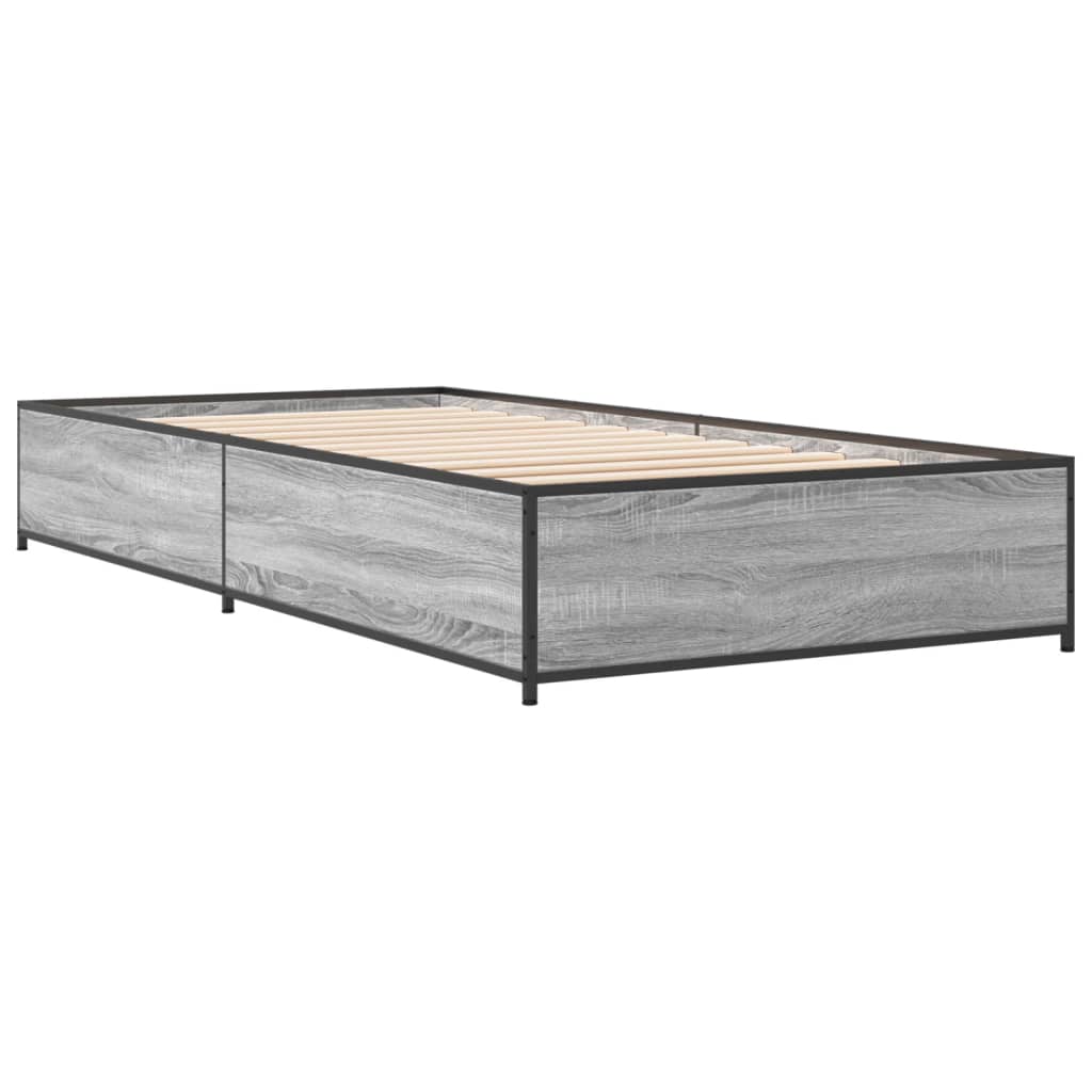 sengeramme 75x190 cm konstrueret træ og metal grå sonoma-eg
