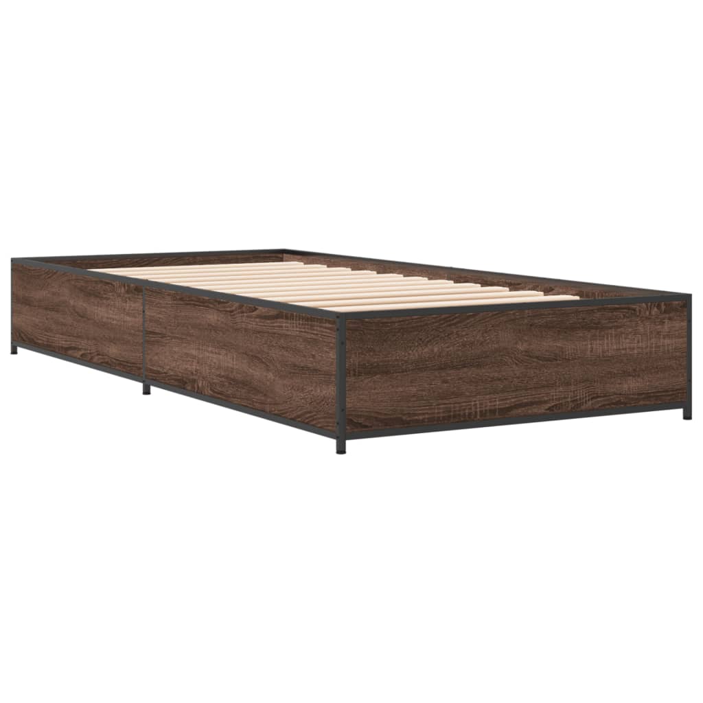 sengeramme 75x190 cm konstrueret træ og metal brun egetræsfarve