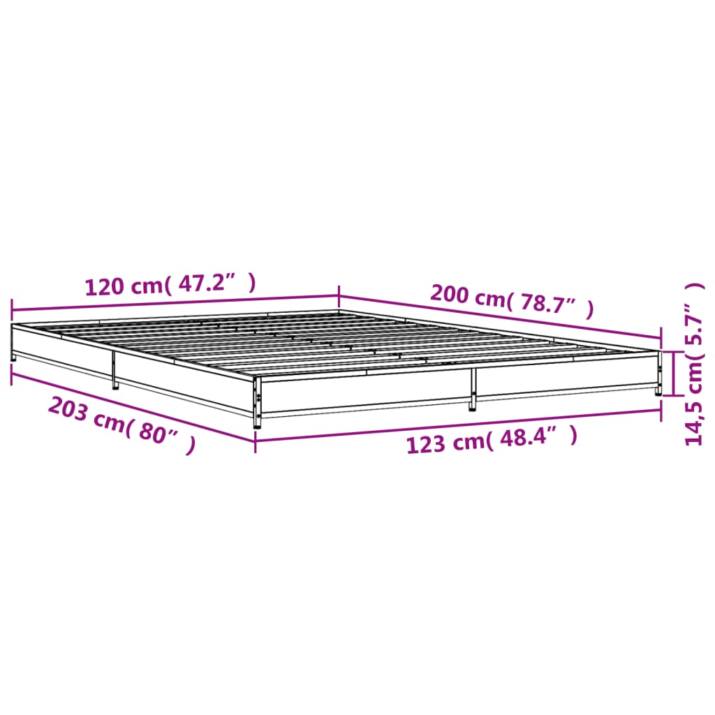 sengestel 120x200 cm konstrueret træ og metal grå sonoma-eg