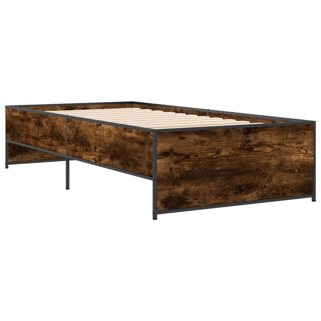sengeramme 100x200 cm konstrueret træ og metal røget eg