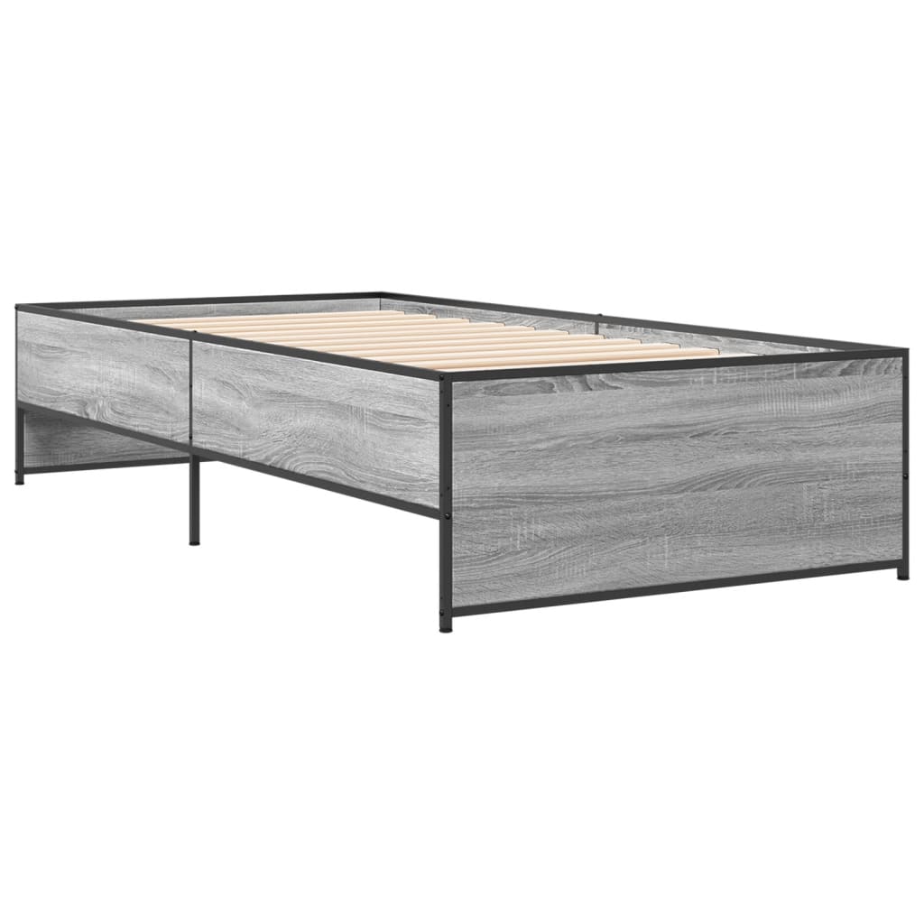 sengeramme 100x200 cm konstrueret træ og metal grå sonoma-eg