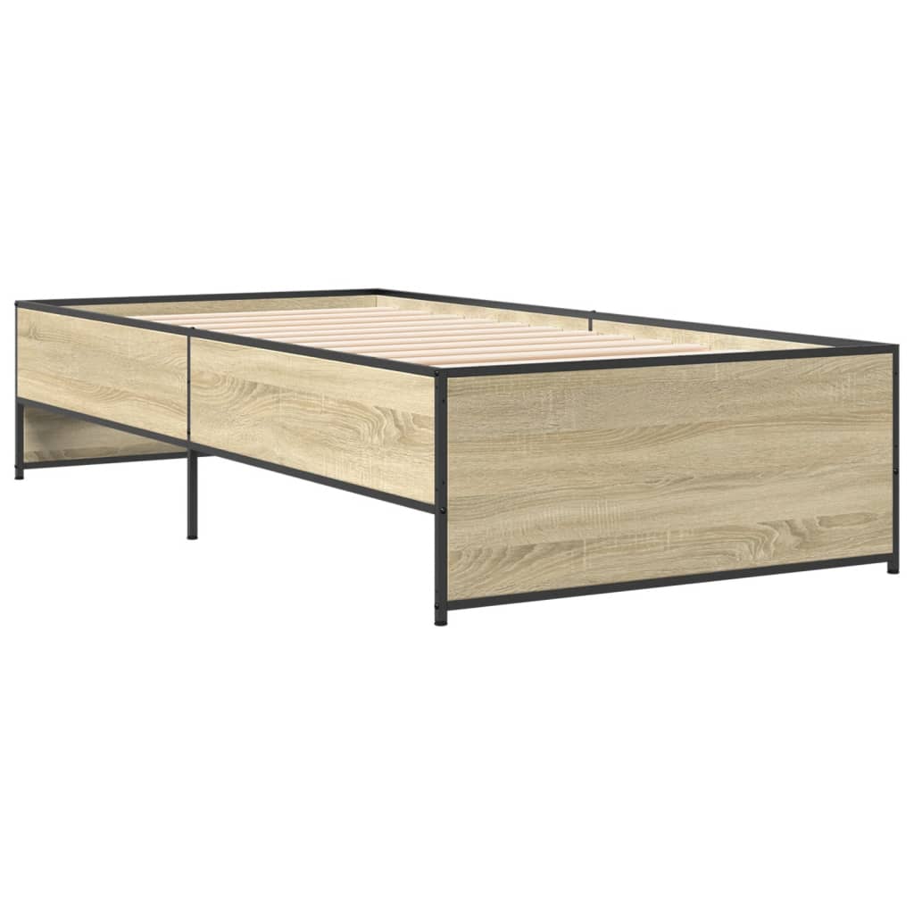sengeramme 90x200 cm konstrueret træ og metal sonoma-eg