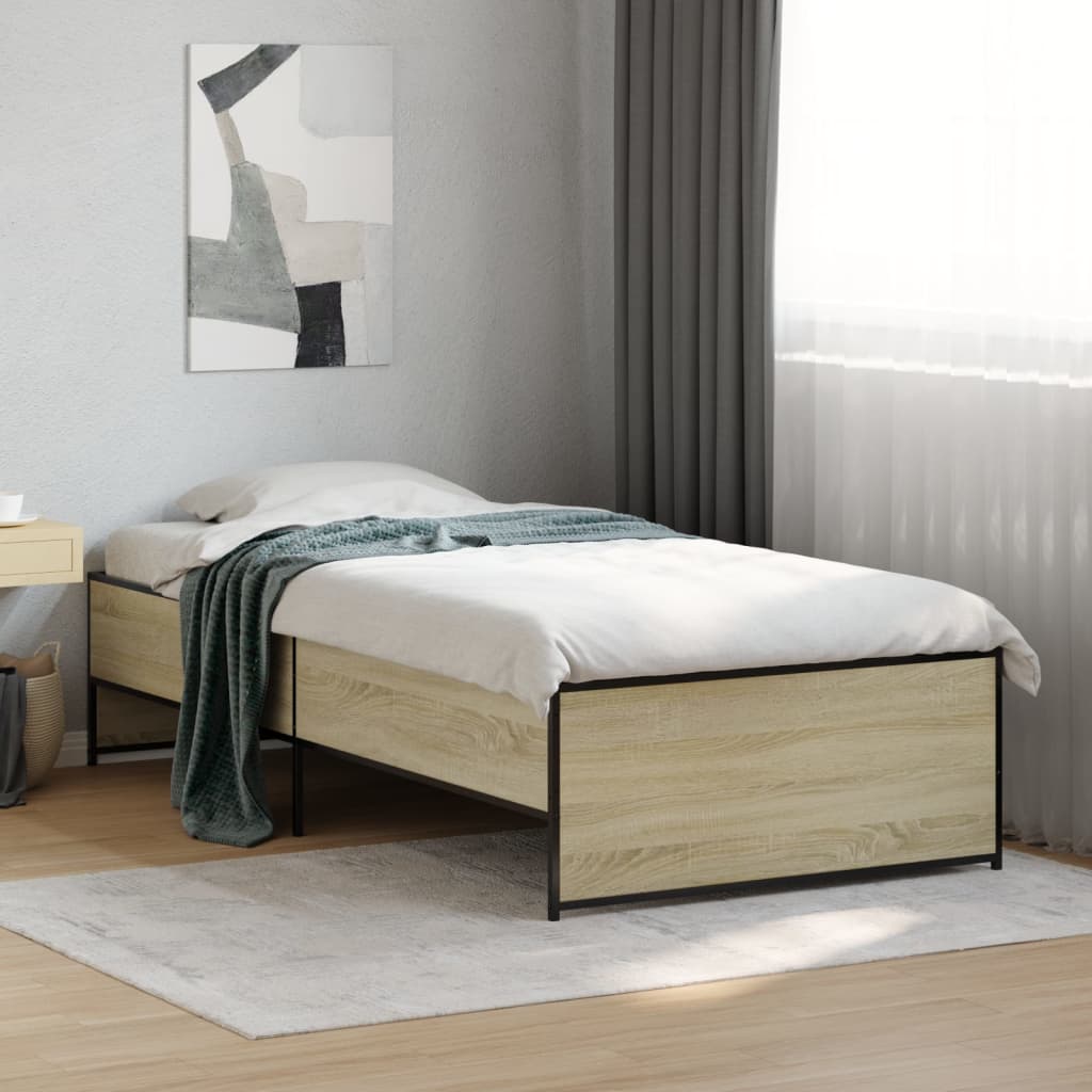 sengeramme 90x200 cm konstrueret træ og metal sonoma-eg