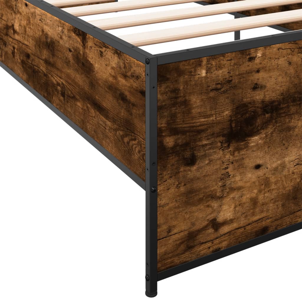sengeramme 90x200 cm konstrueret træ og metal røget eg