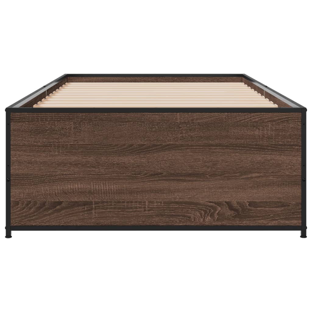 sengeramme 90x200 cm konstrueret træ og metal brun egetræsfarve