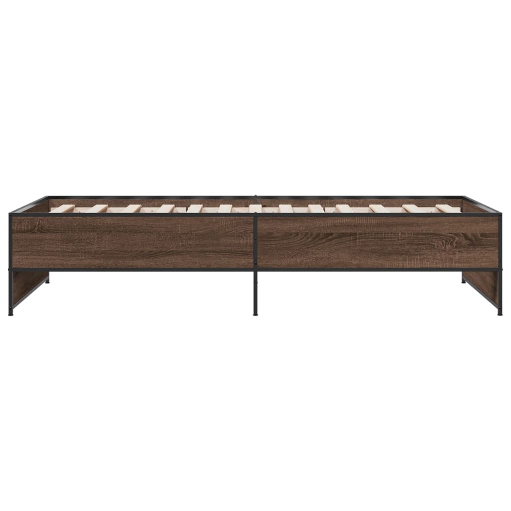 sengeramme 90x200 cm konstrueret træ og metal brun egetræsfarve