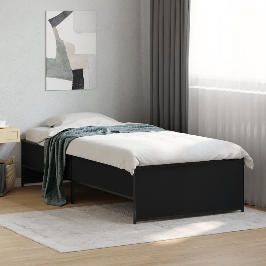 sengeramme 90x190 cm konstrueret træ og metal sort