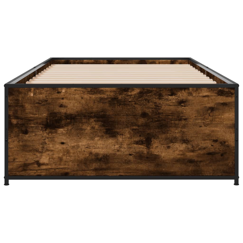sengeramme 90x190 cm konstrueret træ og metal røget eg
