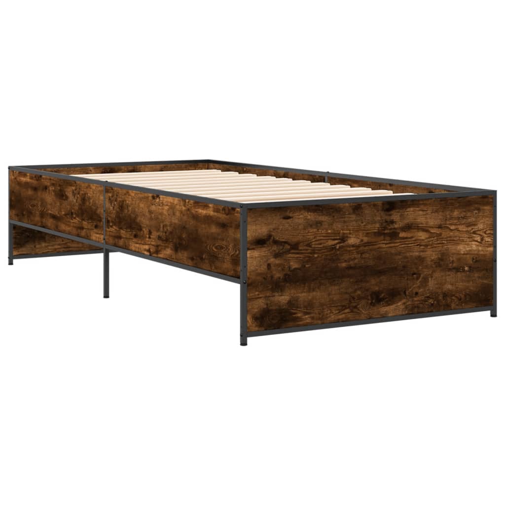 sengeramme 90x190 cm konstrueret træ og metal røget eg