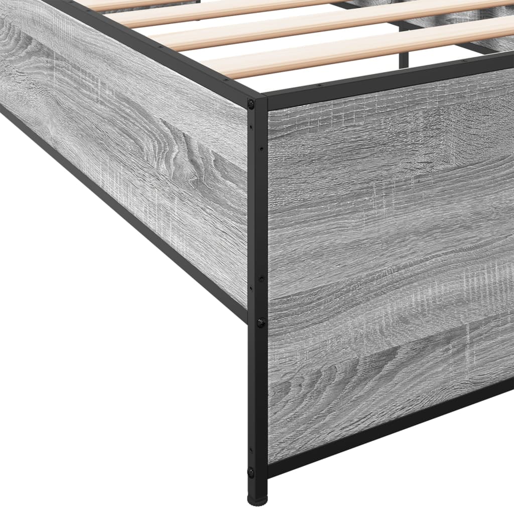 sengeramme 90x190 cm konstrueret træ og metal grå sonoma-eg