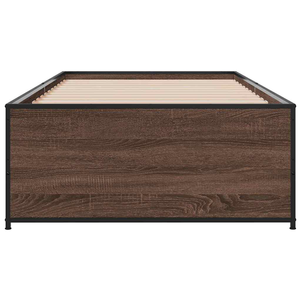 sengeramme 90x190 cm konstrueret træ og metal brun egetræsfarve