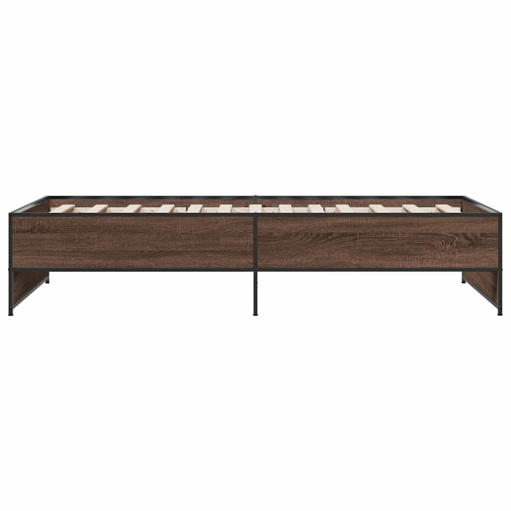 sengeramme 90x190 cm konstrueret træ og metal brun egetræsfarve