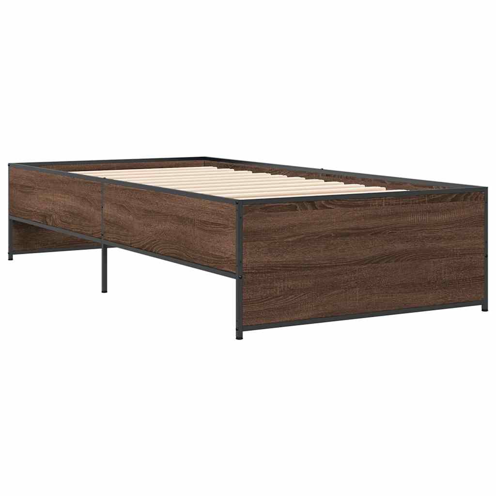 sengeramme 90x190 cm konstrueret træ og metal brun egetræsfarve