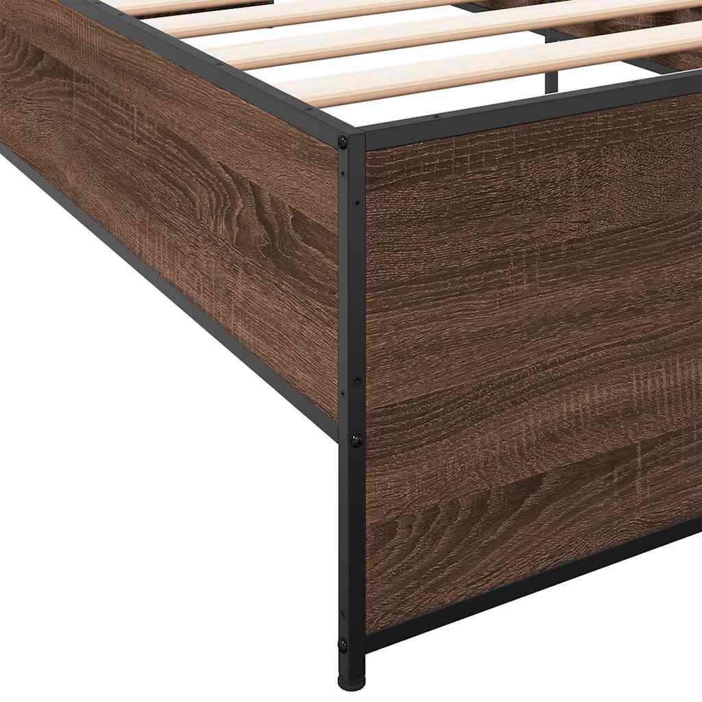 sengeramme 90x190 cm konstrueret træ og metal brun egetræsfarve