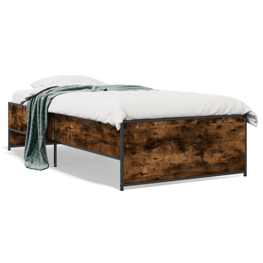 sengeramme 75x190 cm konstrueret træ og metal røget eg